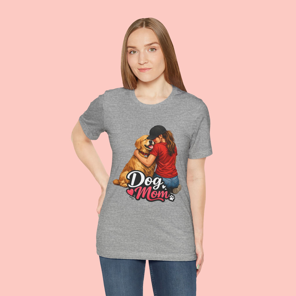 Dog Mom T-Shirt - Cute Woman Hugging Golden Retriever Tee