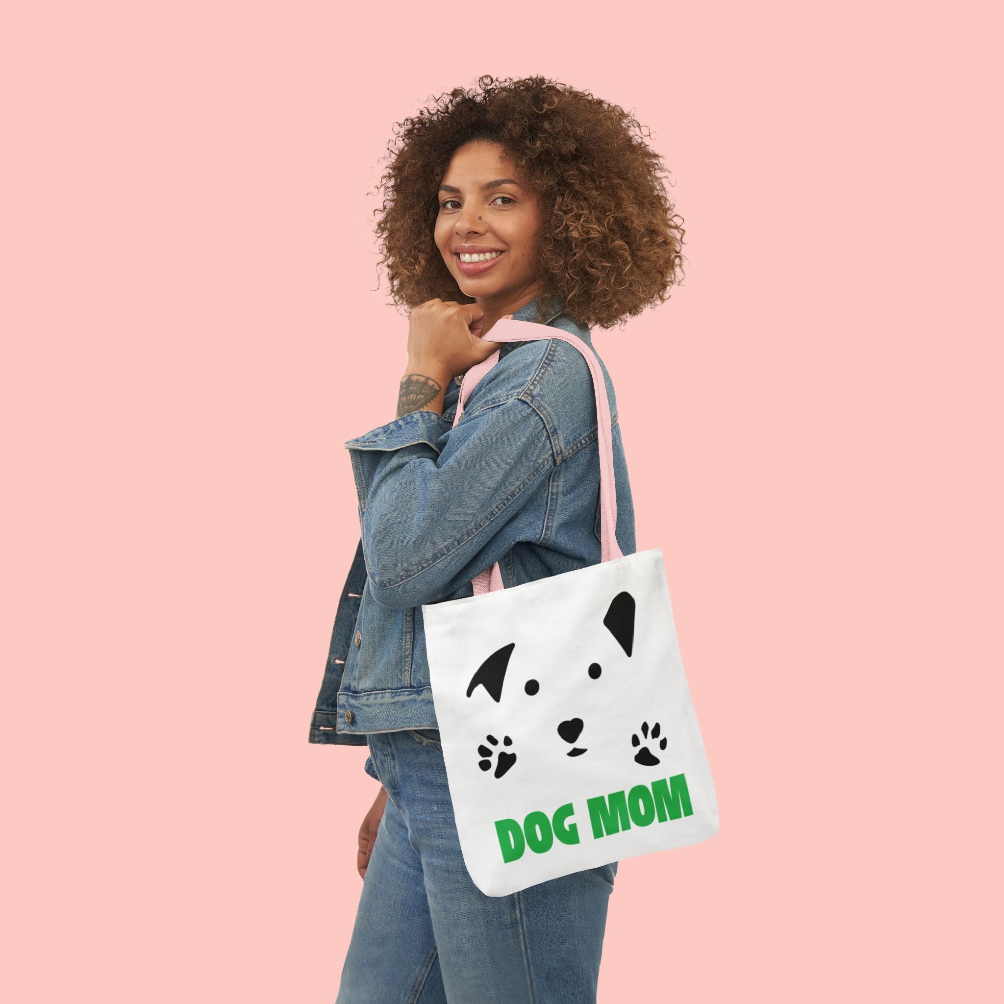 Dog Mom Canvas Tote Bag — Cute Paw Print Dog Face Tote for Pet Lovers