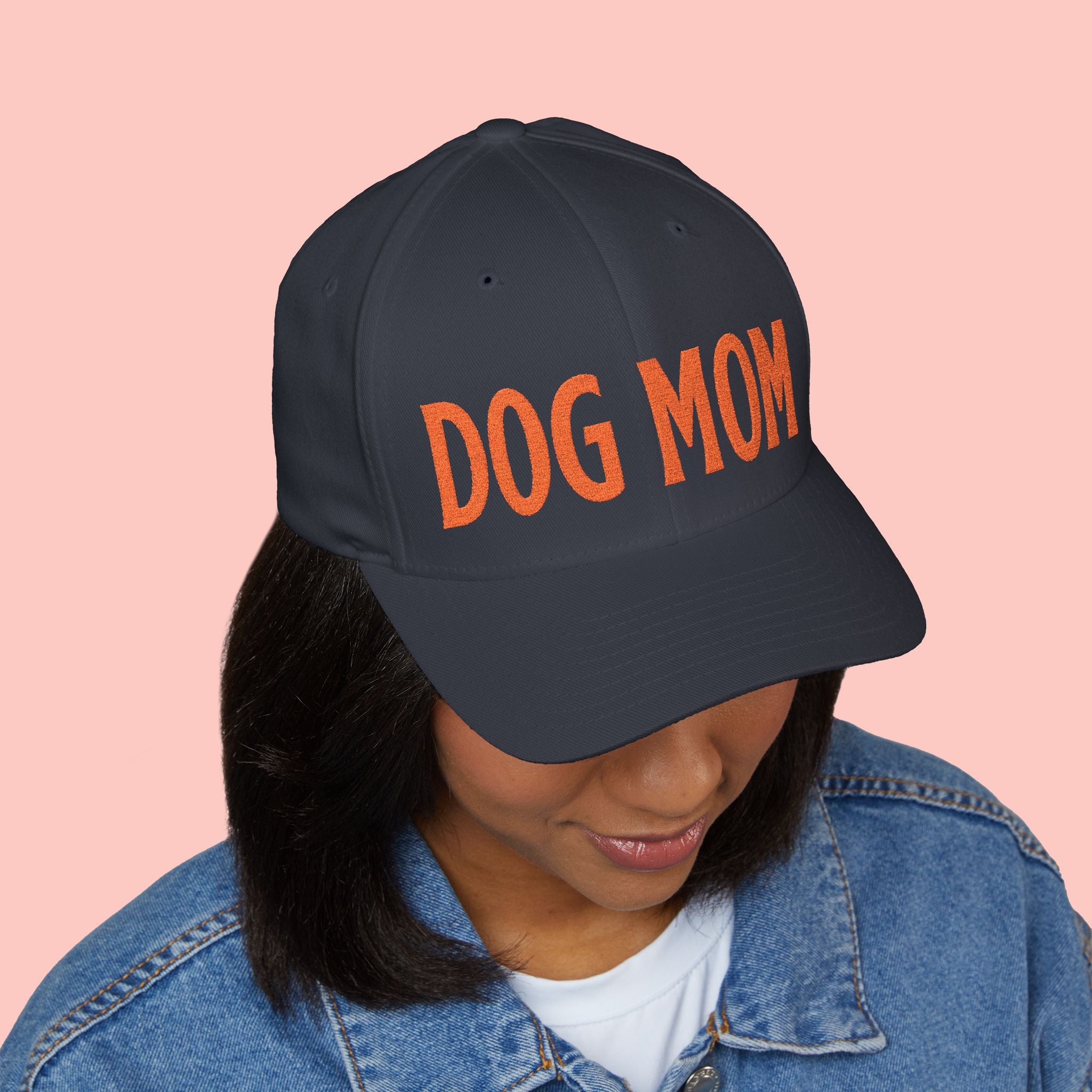 Dog Mom Embroidered Cap – White Structured Baseball Hat