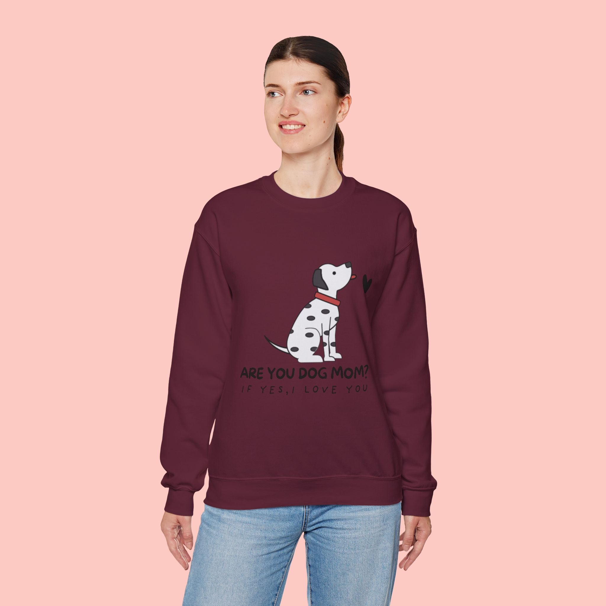 Are You Dog Mom? Cute Dalmatian Crewneck Sweatshirt for Dog Lovers