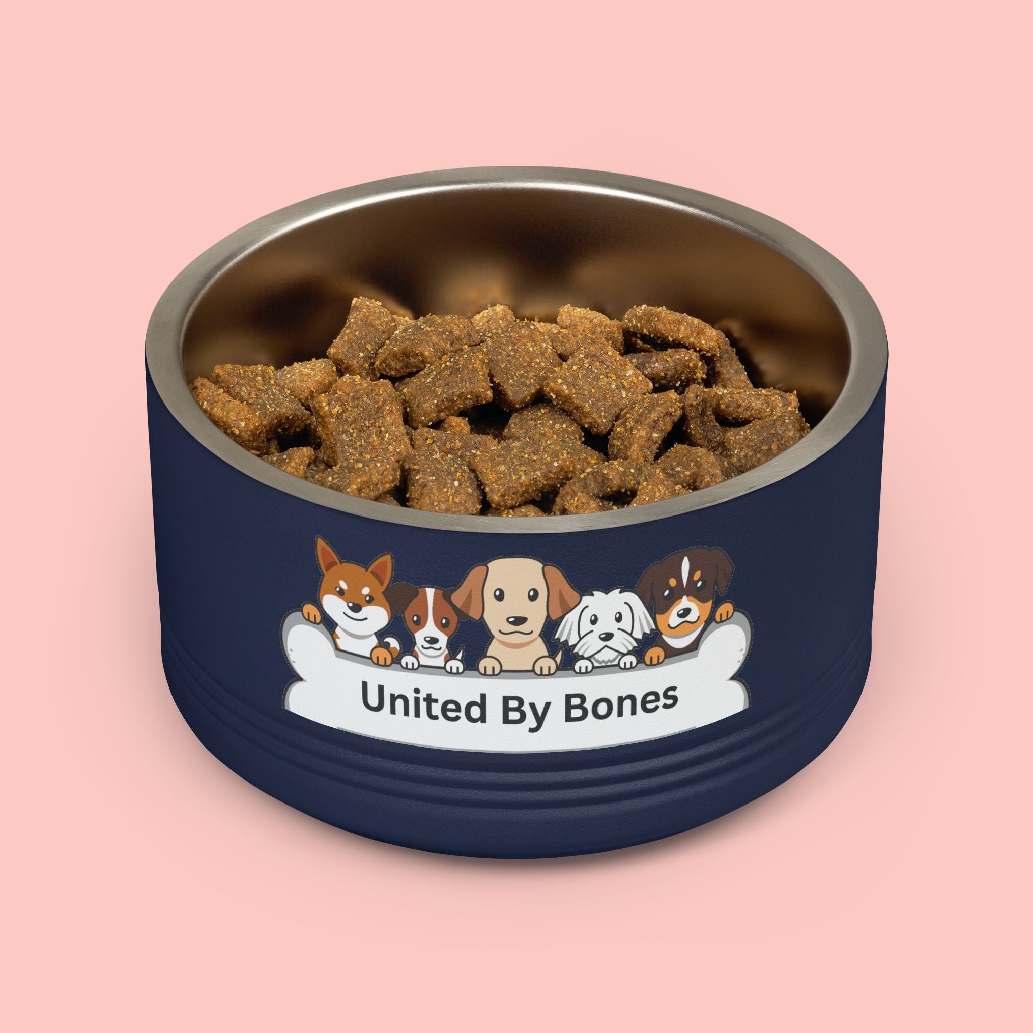 United By Bones 18oz Pet Bowl — Cute Cartoon Dogs Stainless Steel Bowl for Dogs & Cats
