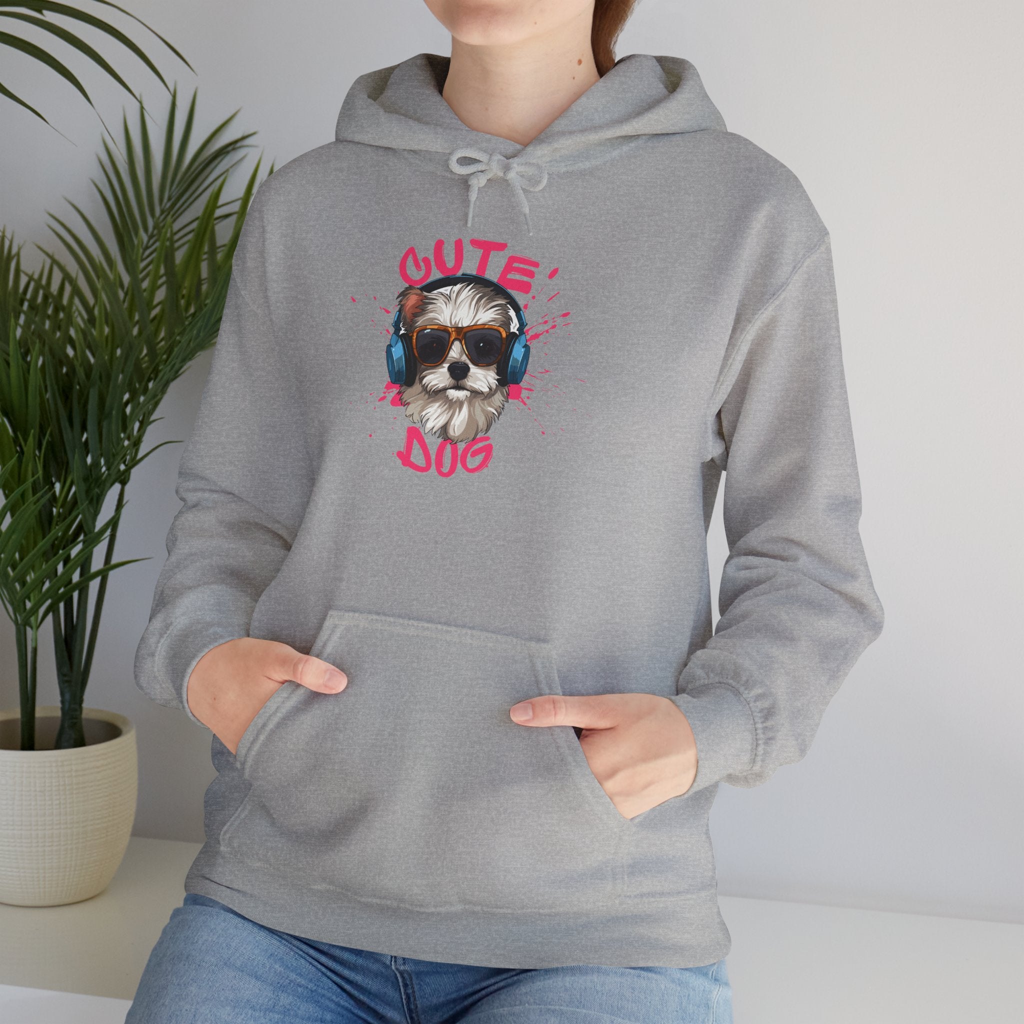 Cute Dog Hoodie with Headphones – 'Cute Dog' Graphic Pet Lover Sweatshirt