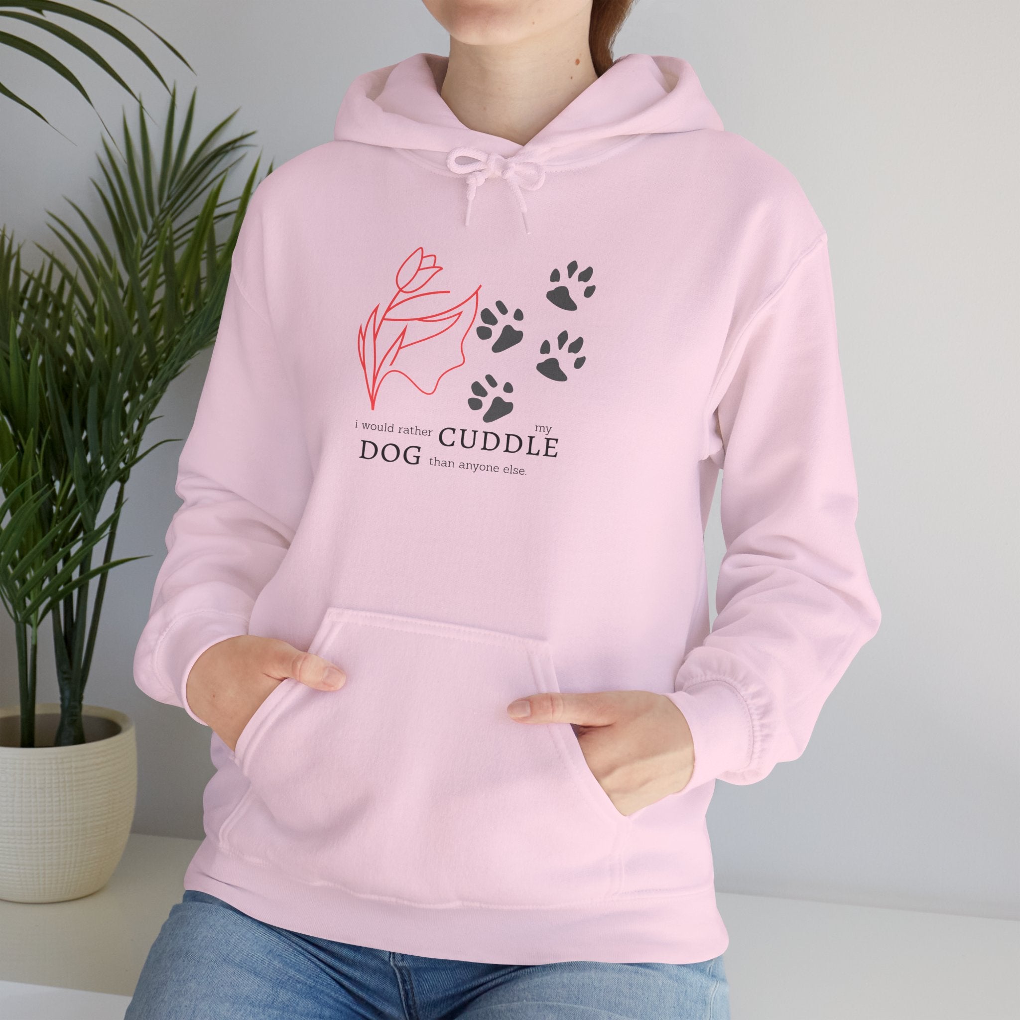Dog Cuddle Hoodie – Minimal Paw Print & Script Pet Lover Sweatshirt