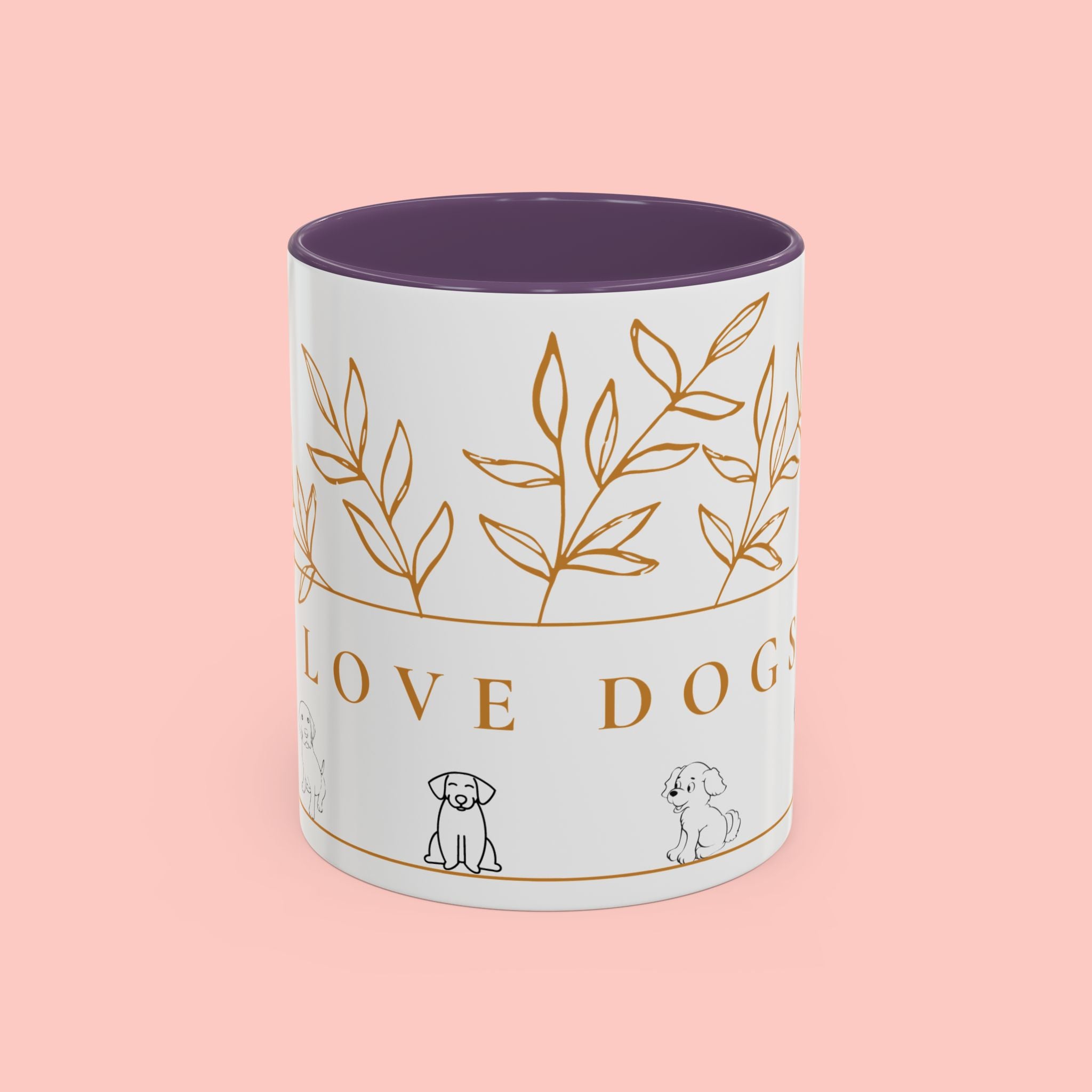 I Love Dogs Accent Coffee Mug — Gold Leaf Dog Lover Ceramic Mug (11oz & 15oz)