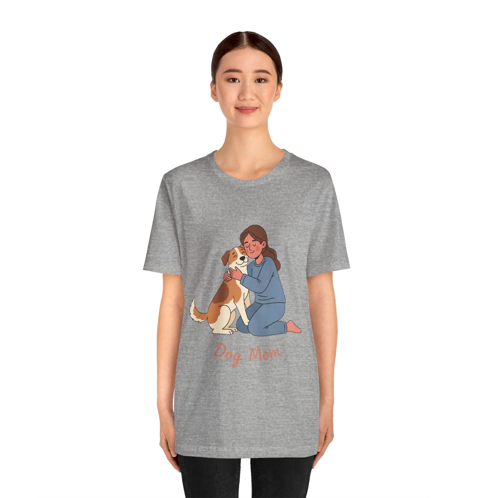 Dog Mom T‑Shirt — Cute Woman Hugging Dog Graphic Tee