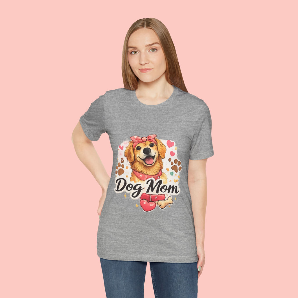 Dog Mom T-Shirt – Cute Golden Retriever Design with Hearts & Paw Prints