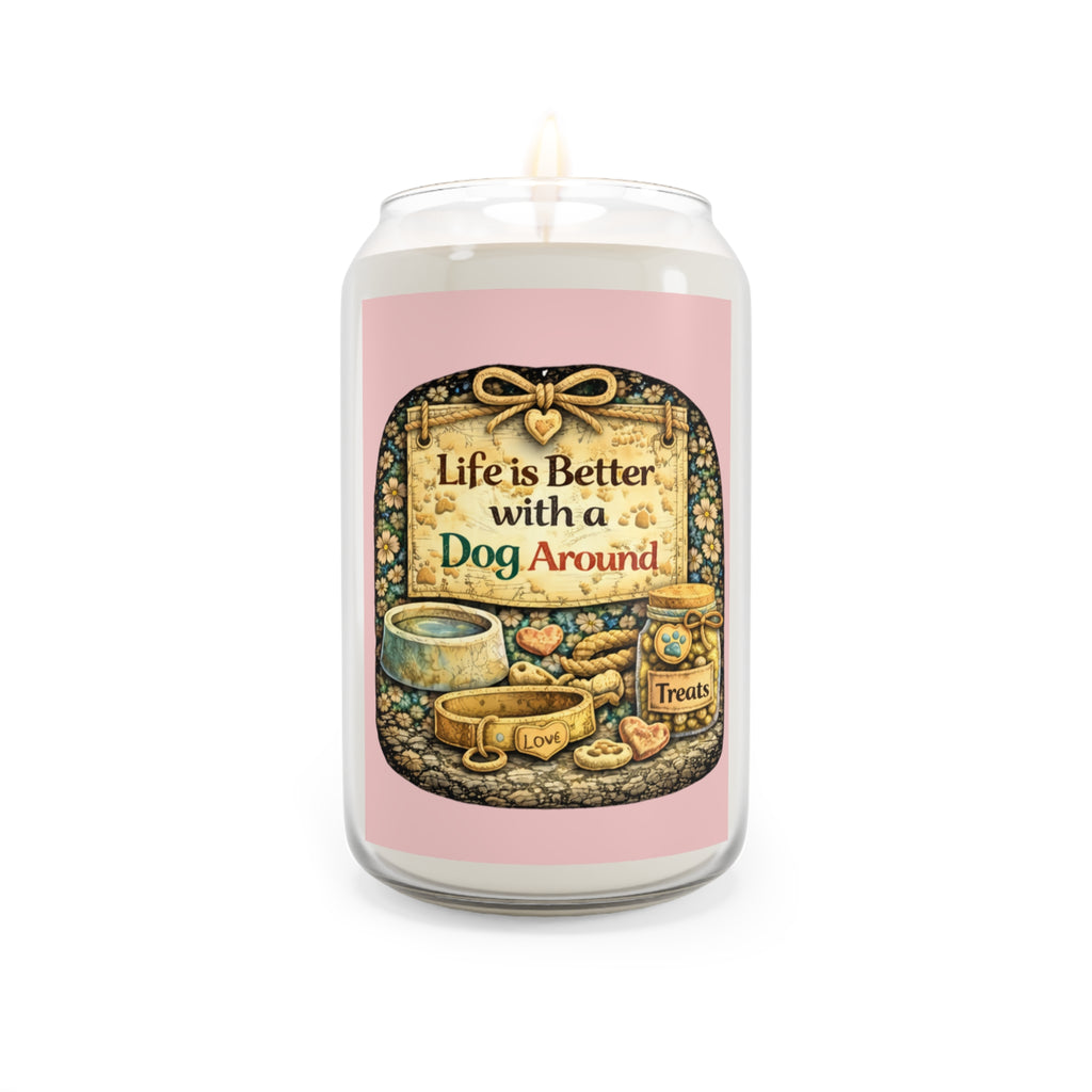 Dog Lover Soy Candle – “Life is Better with a Dog Around” 13.75oz Scented Jar