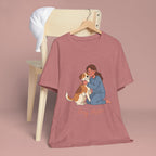 Dog Mom T‑Shirt — Cute Woman Hugging Dog Graphic Tee