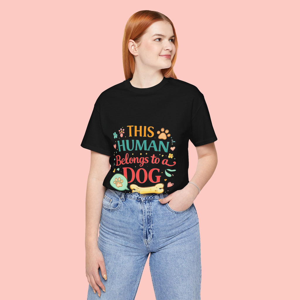 Dog Lover T-Shirt — "This Human Belongs to a Dog" Cute Paw Print Tee