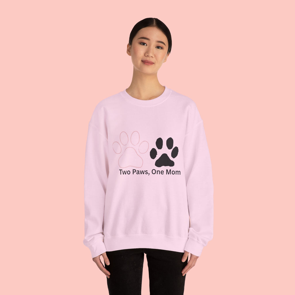Crewneck Sweatshirt – "Two Paws, One Mom" Paw Print Mom Gift