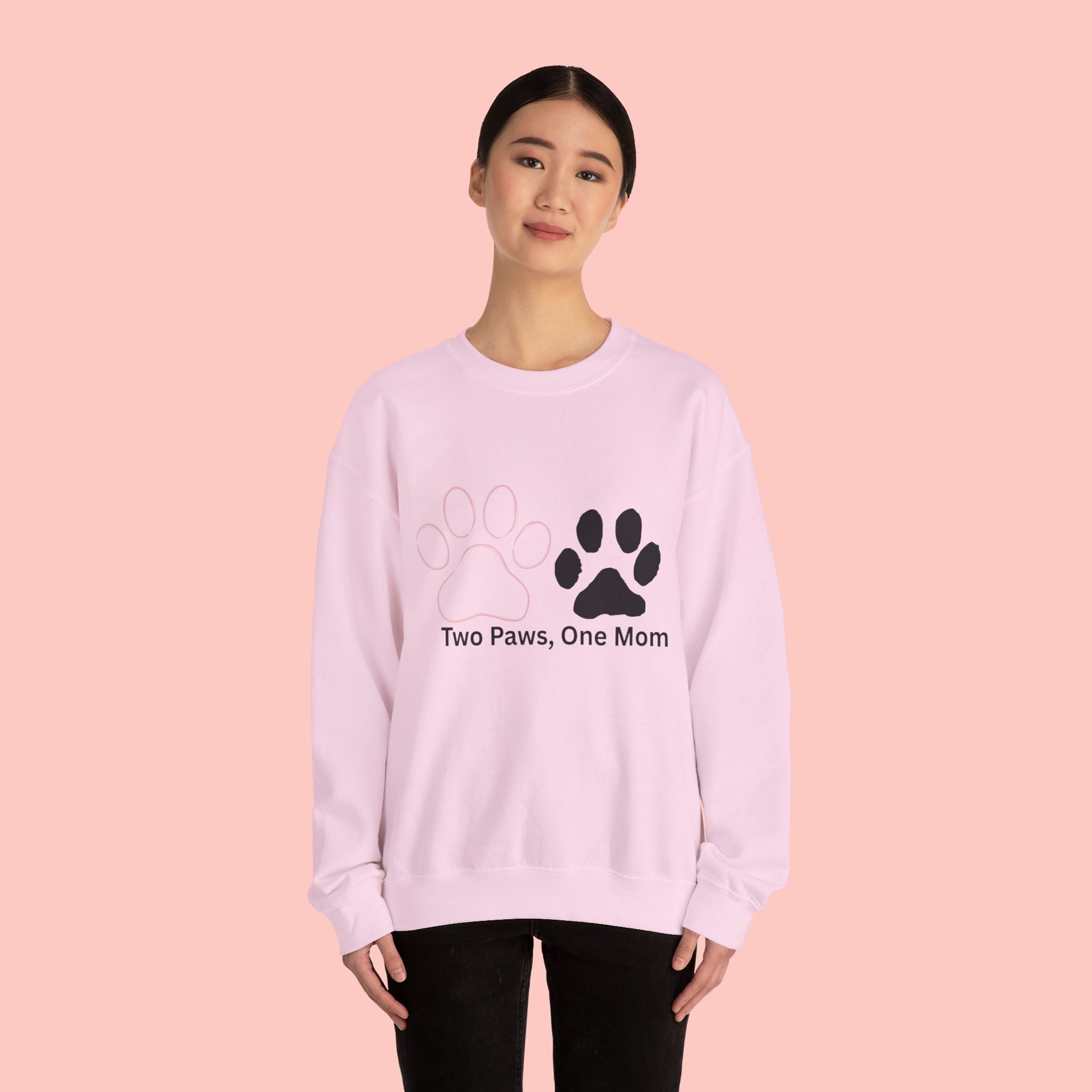 Crewneck Sweatshirt – "Two Paws, One Mom" Paw Print Mom Gift