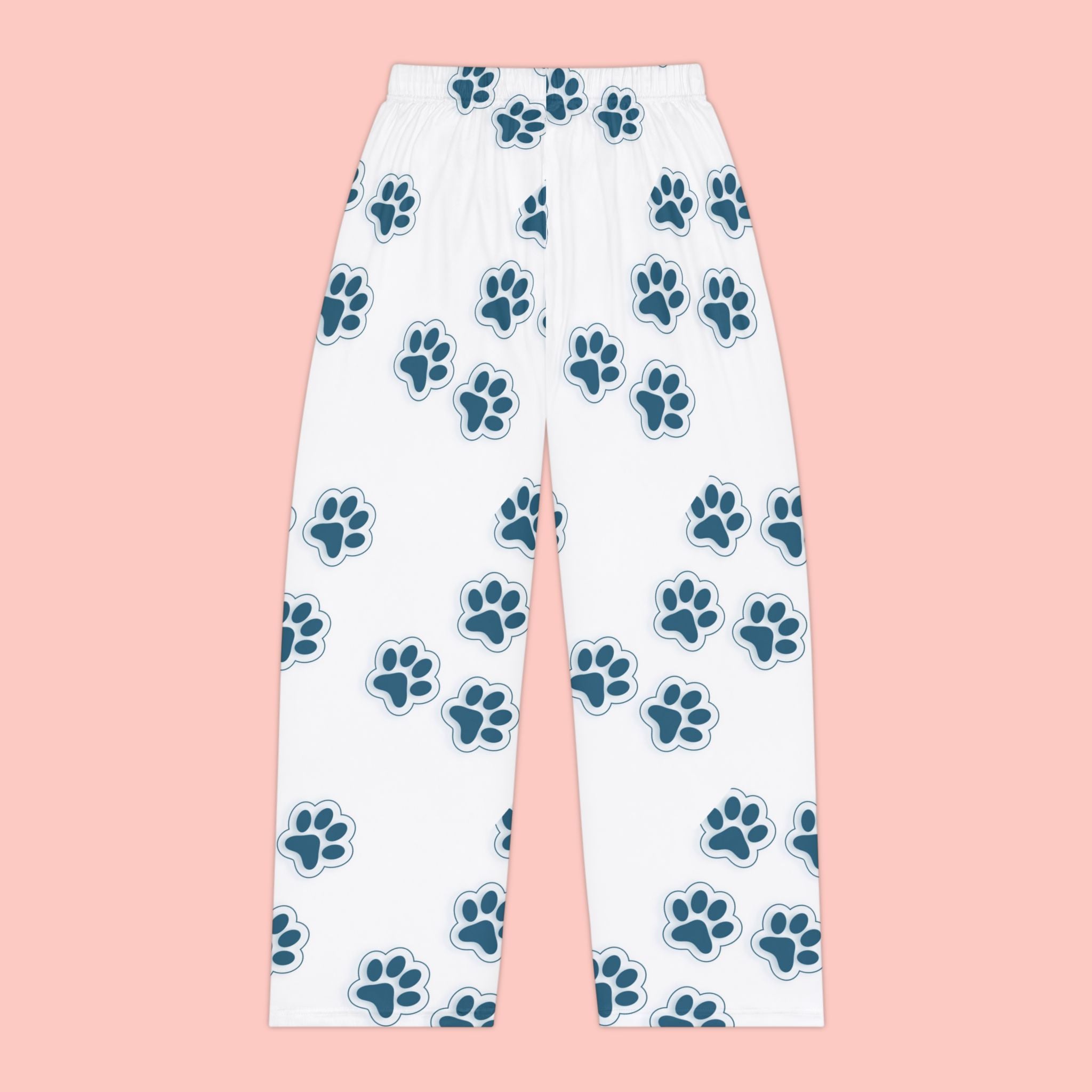 Paw Print Women's Pajama Pants — Cozy White Lounge Pants with Blue Dog/Cat Paw Pattern