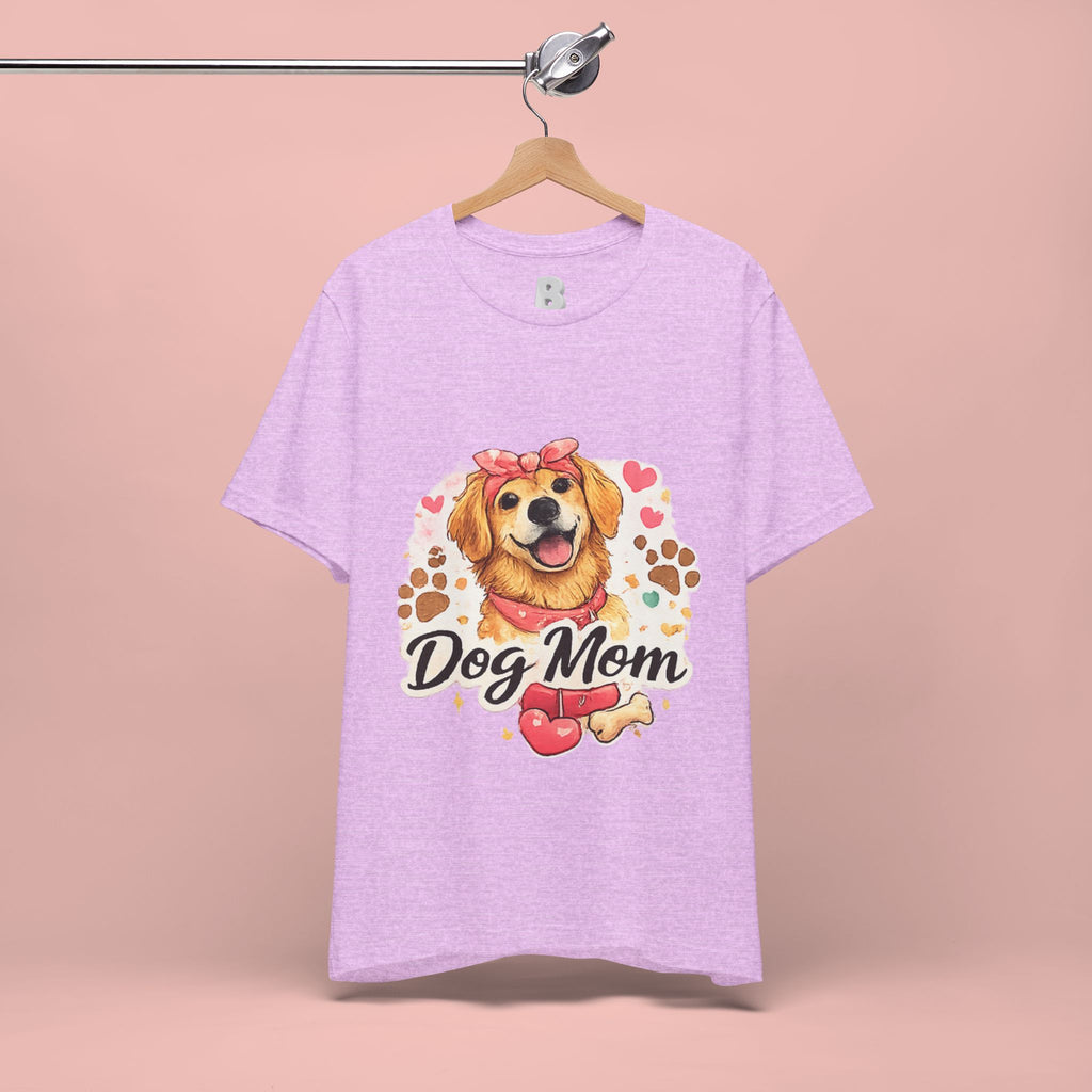 Dog Mom T-Shirt – Cute Golden Retriever Design with Hearts & Paw Prints