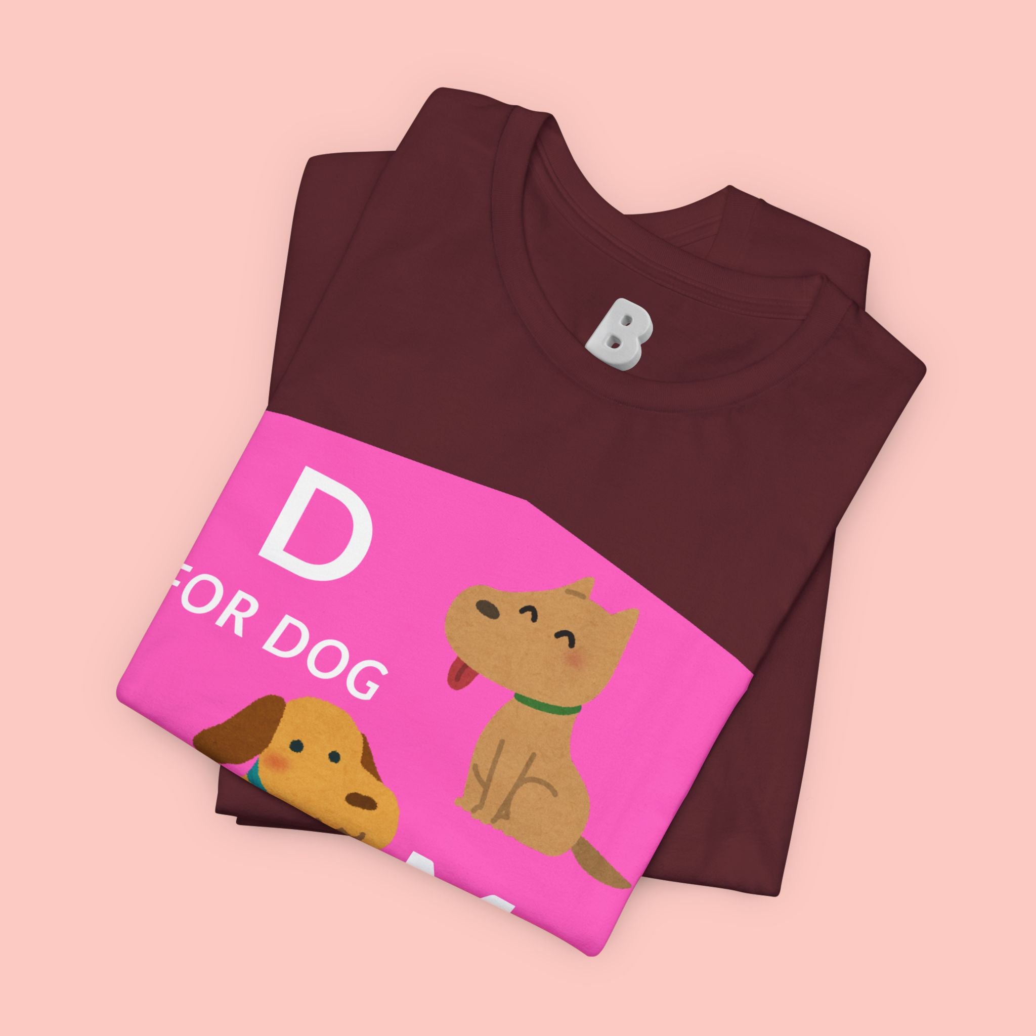 Dog Mom T-Shirt — Cute Pink "D for Dog, M for Mom" Graphic Tee