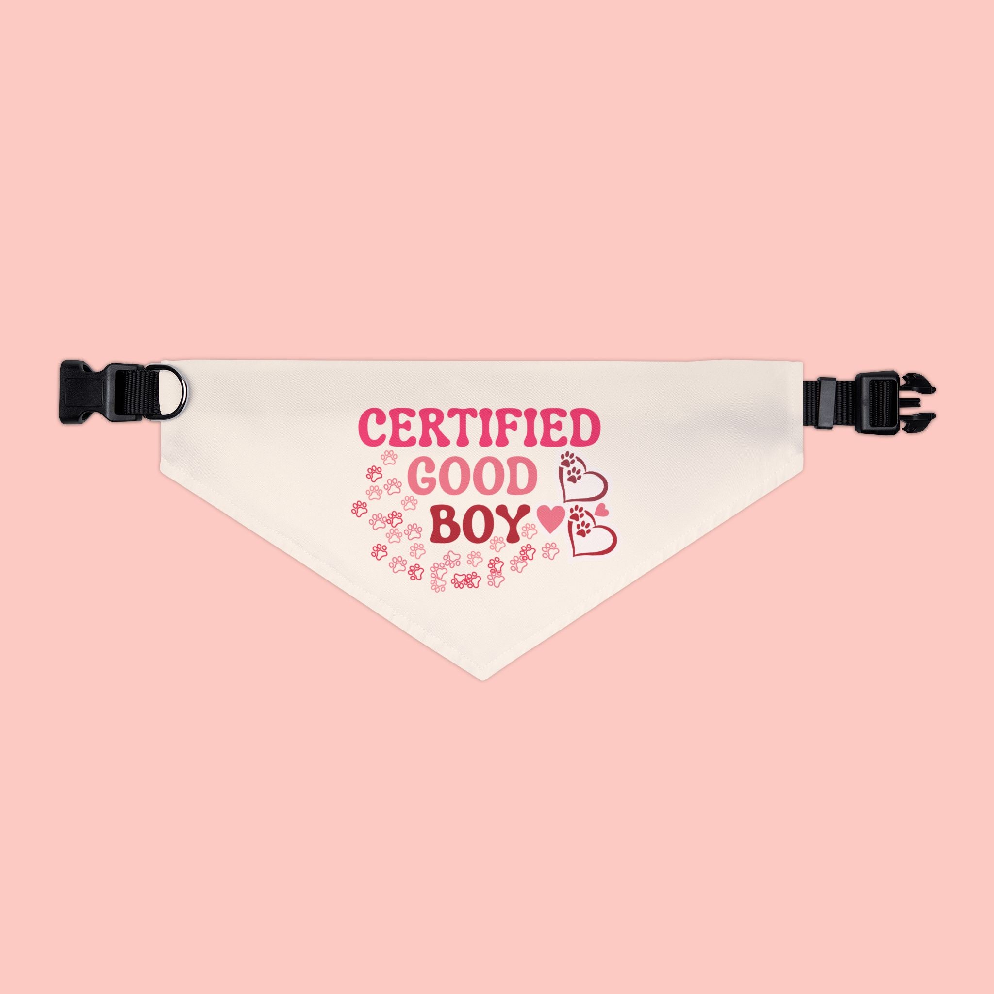 Certified Good Boy Pet Bandana Collar - Pink Paw Print Dog Scarf