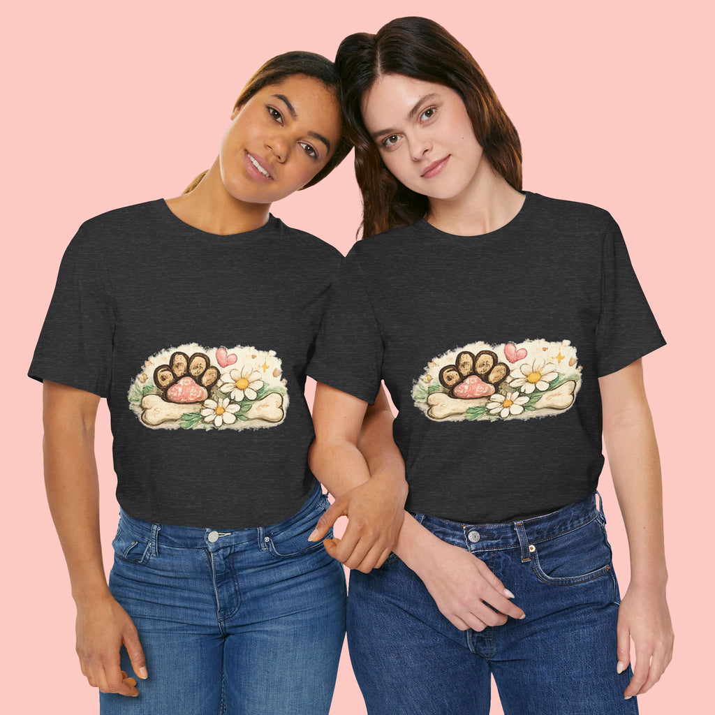 Dog Paw Floral T-Shirt — Cute Paw Print, Bone & Daisies Tee
