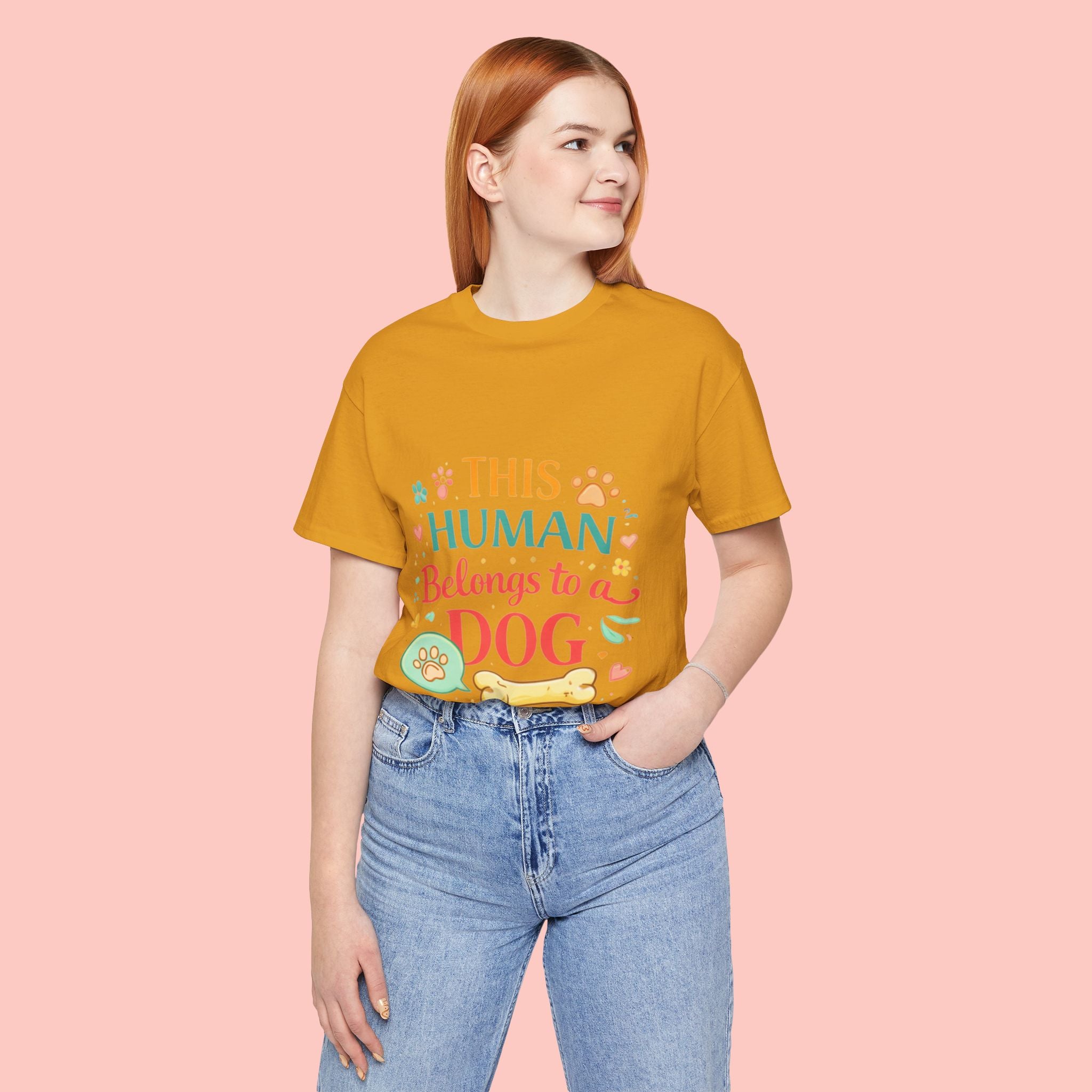 Dog Lover T-Shirt — "This Human Belongs to a Dog" Cute Paw Print Tee