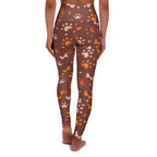 Brown Paw Print High-Waisted Yoga Leggings — Cute Cat & Dog Paws Pattern