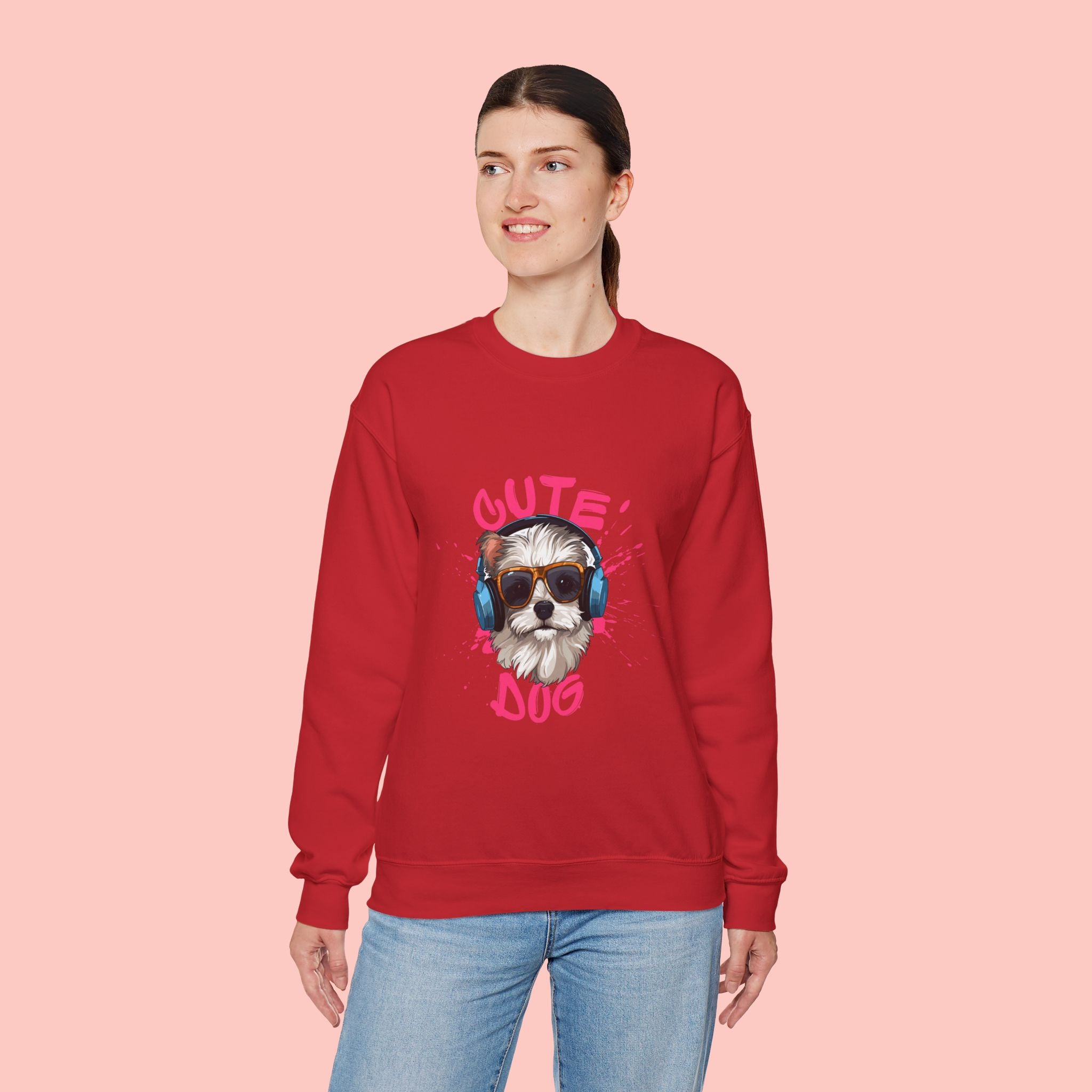 Cute Dog Sweatshirt — Cool Pup with Headphones Graphic Crewneck