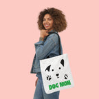 Dog Mom Canvas Tote Bag — Cute Paw Print Dog Face Tote for Pet Lovers
