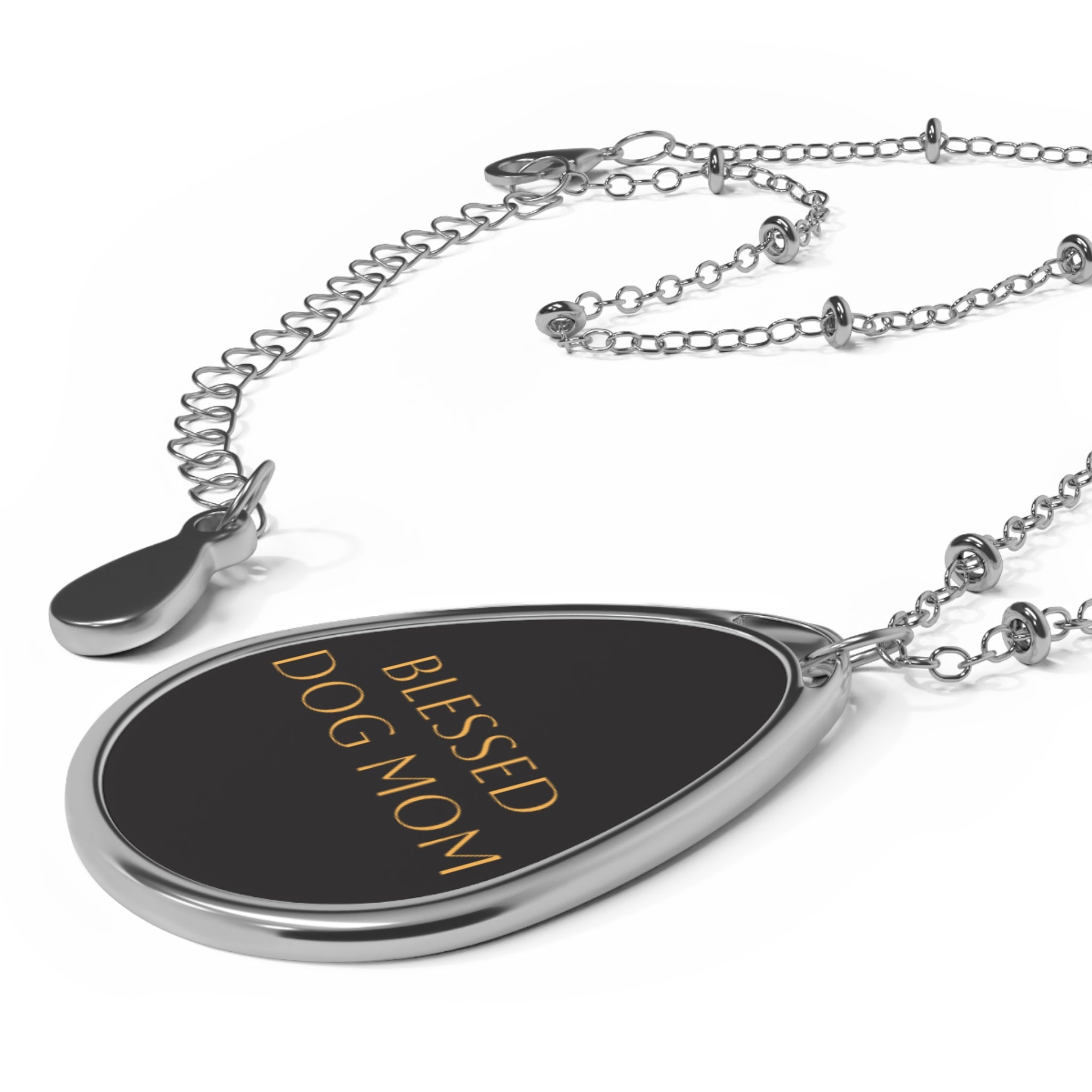 Blessed Dog Mom Oval Necklace — Engraved Pet Mom Pendant