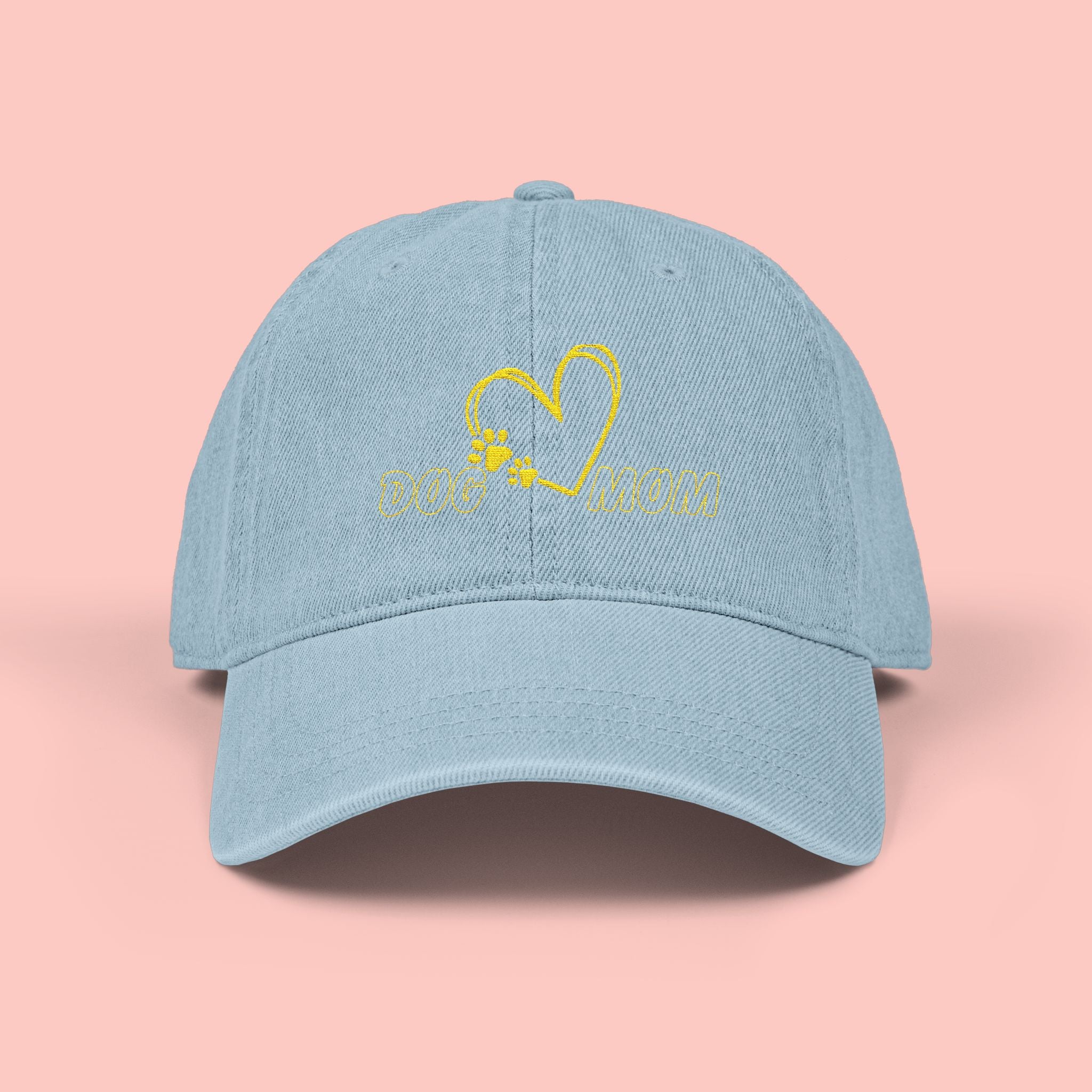 Dog Mom Embroidered Denim Hat — Heart & Paw Cap
