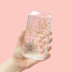 16oz Glass Sipper Tumbler — “Love Dogs” Botanical Design with Bamboo Lid & Straw