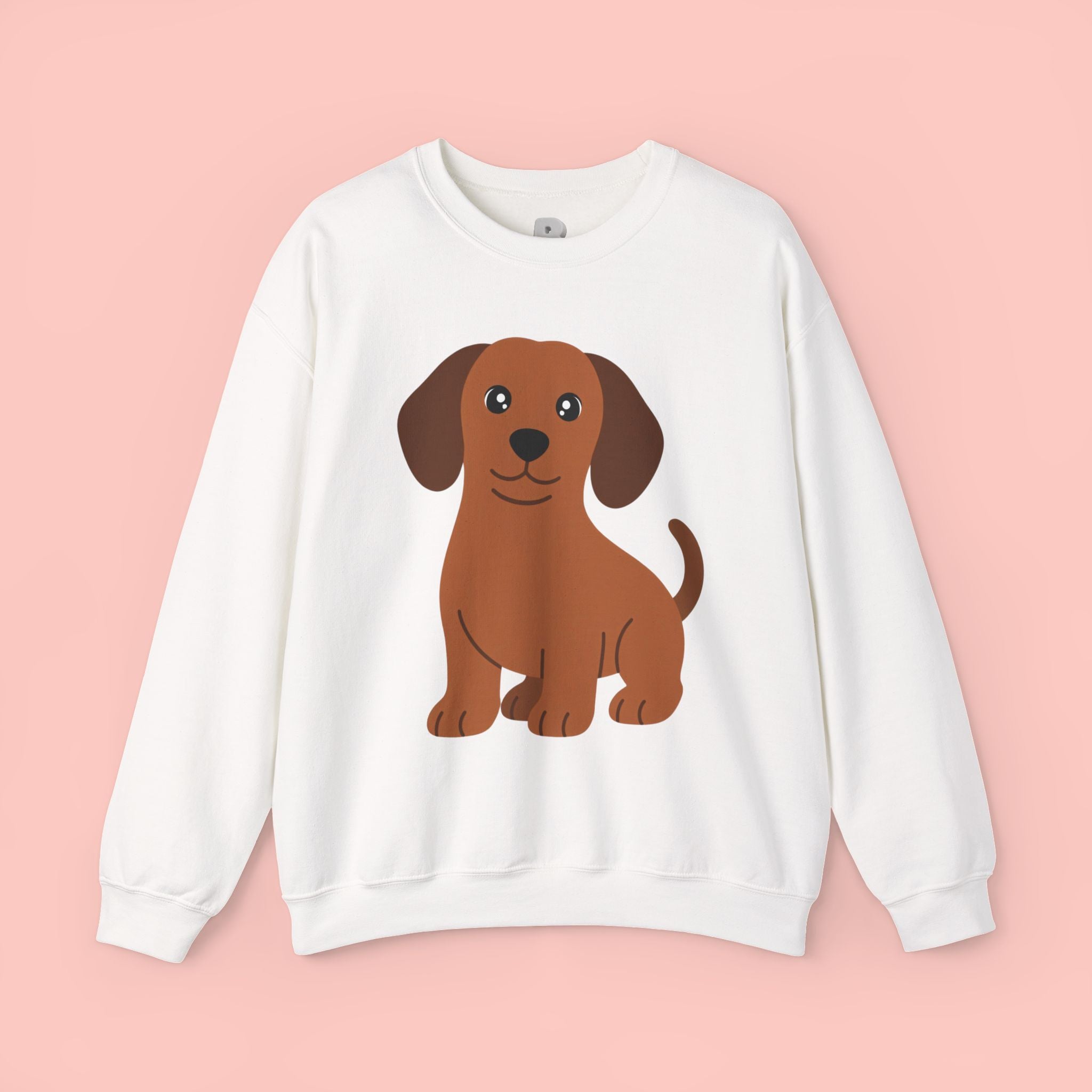 Cute Brown Puppy Sweatshirt — Cartoon Dachshund Crewneck for Dog Lovers