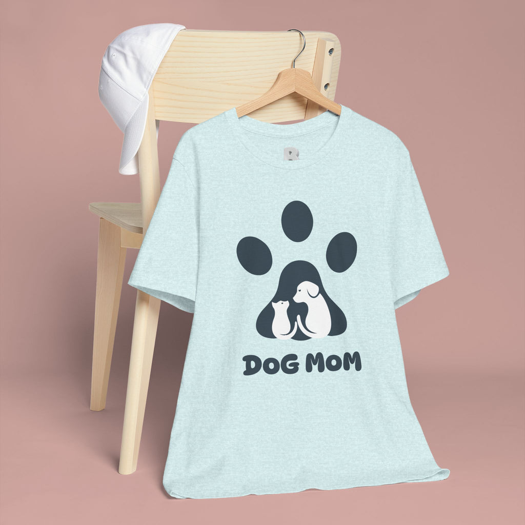 Dog Mom T‑Shirt — Paw Print with Dog & Puppy Graphic