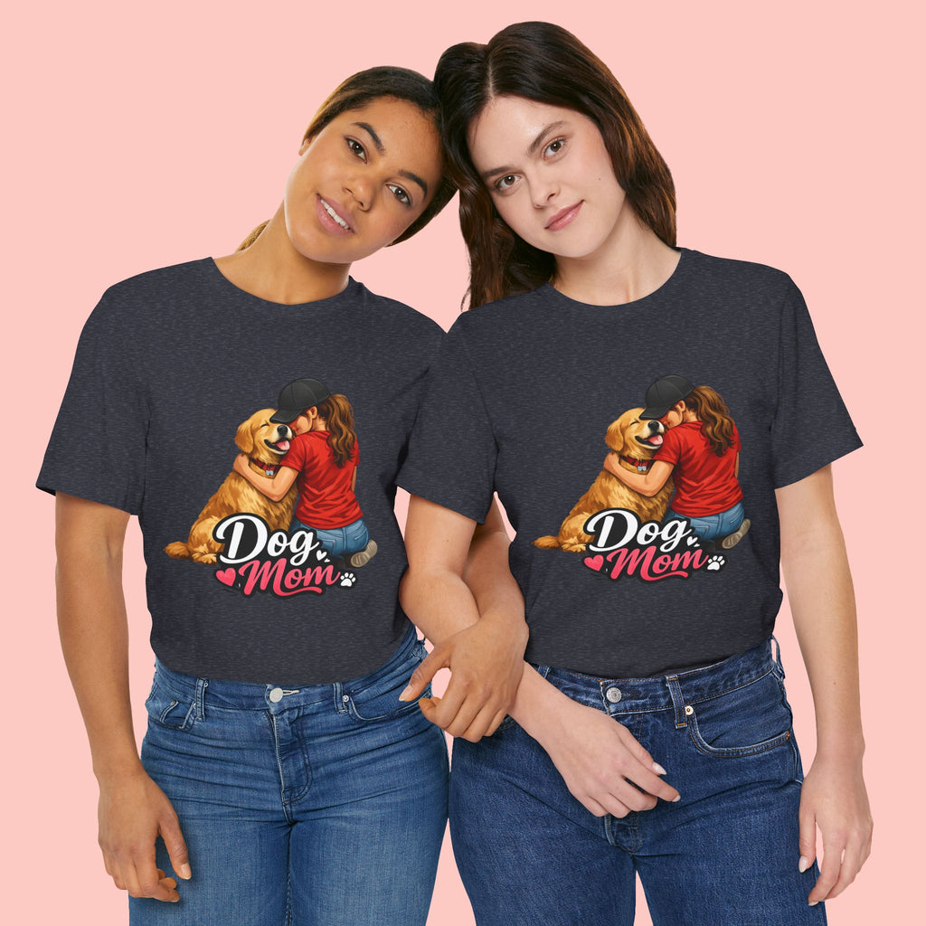Dog Mom T-Shirt - Cute Woman Hugging Golden Retriever Tee