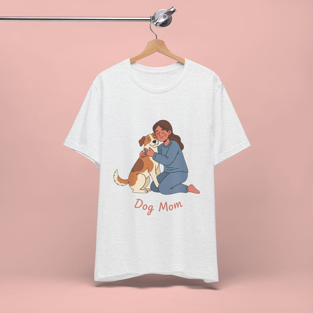 Dog Mom T‑Shirt — Cute Woman Hugging Dog Graphic Tee