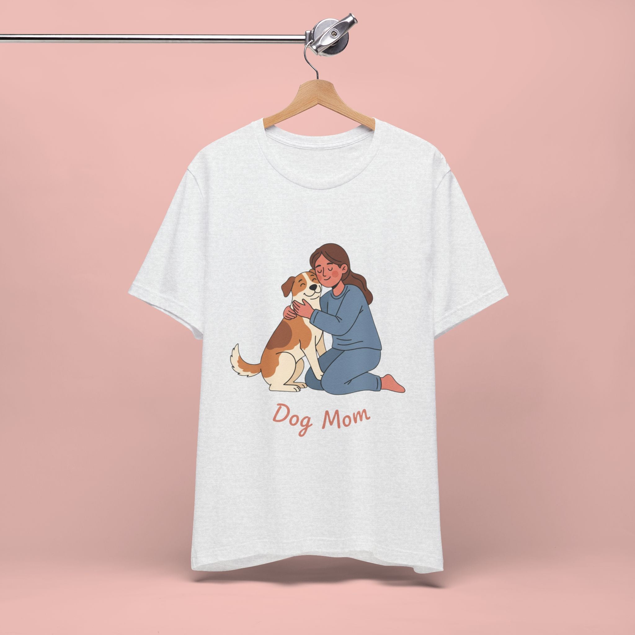 Dog Mom T‑Shirt — Cute Woman Hugging Dog Graphic Tee