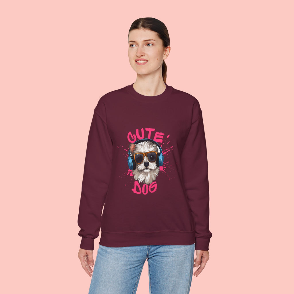 Cute Dog Sweatshirt — Cool Pup with Headphones Graphic Crewneck