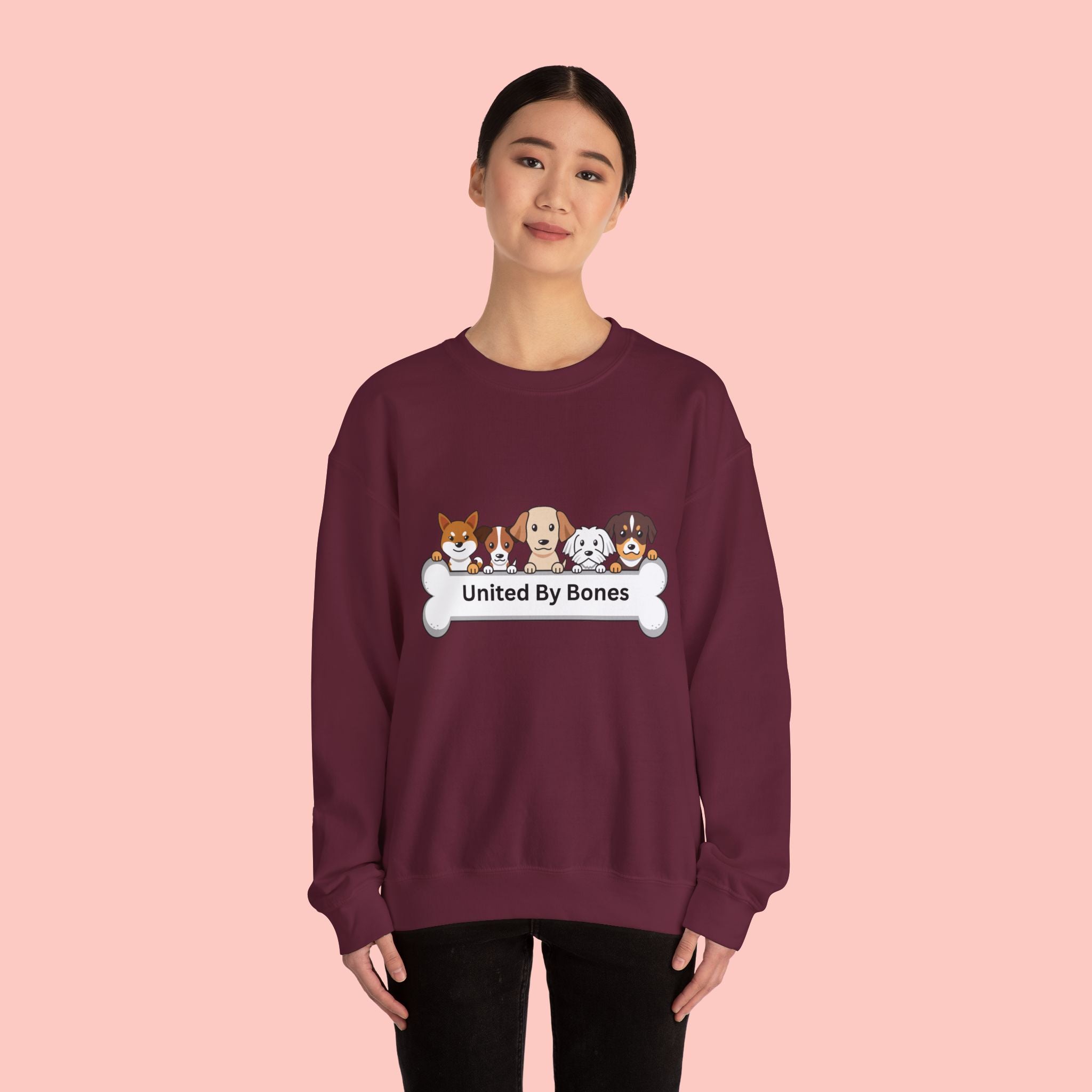 Dog Crewneck Sweatshirt — "United By Bones" Cute Puppy Graphic