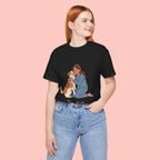 Dog Mom T‑Shirt — Cute Woman Hugging Dog Graphic Tee