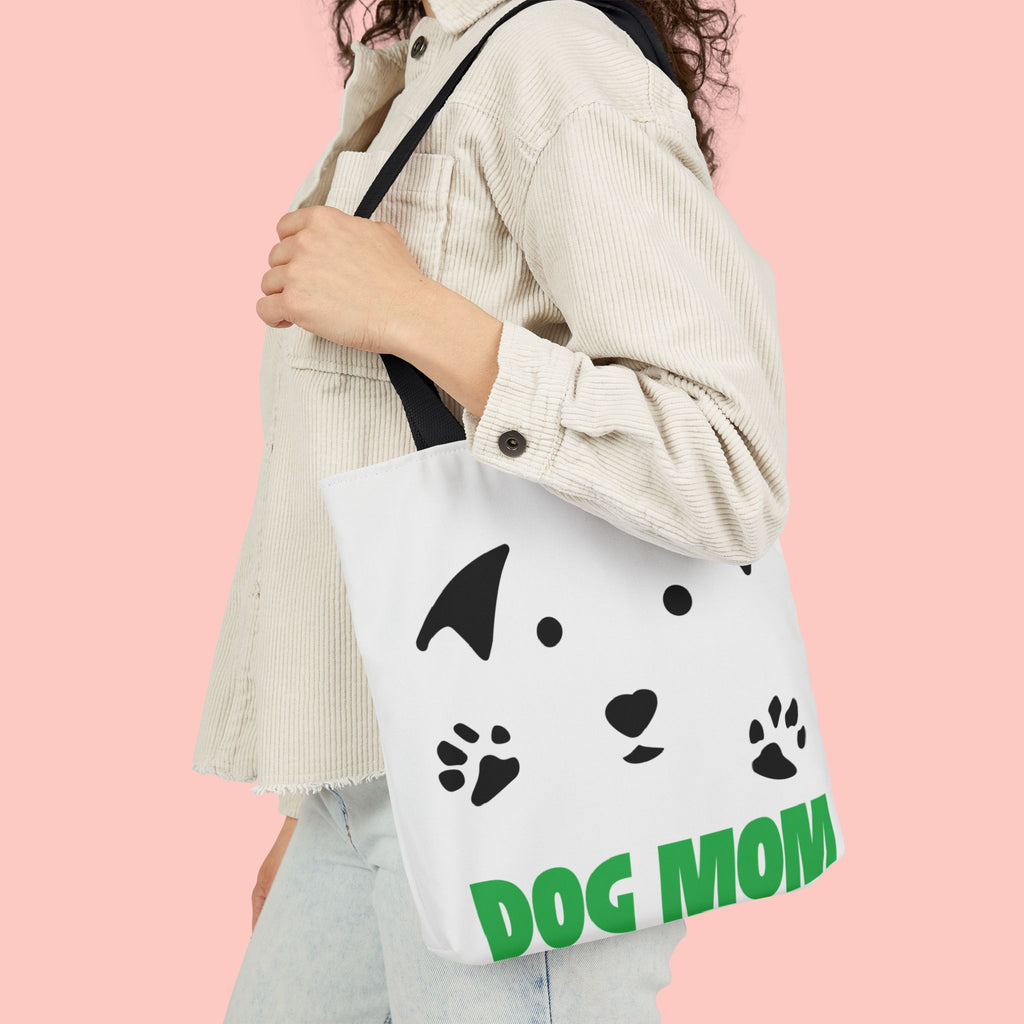 Dog Mom Canvas Tote Bag — Cute Paw Print Dog Face Tote for Pet Lovers