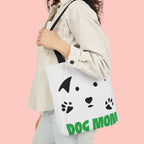 Dog Mom Canvas Tote Bag — Cute Paw Print Dog Face Tote for Pet Lovers
