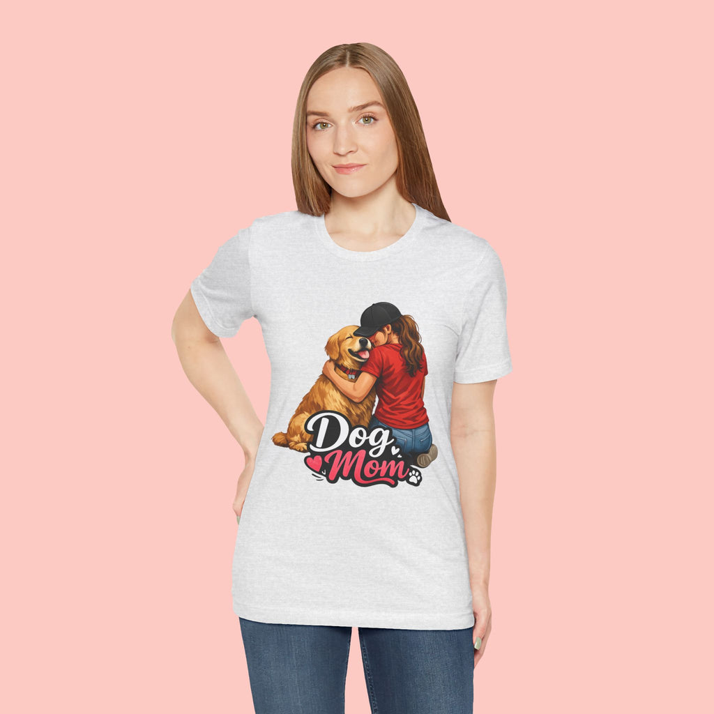 Dog Mom T-Shirt - Cute Woman Hugging Golden Retriever Tee