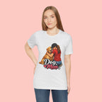 Dog Mom T-Shirt - Cute Woman Hugging Golden Retriever Tee