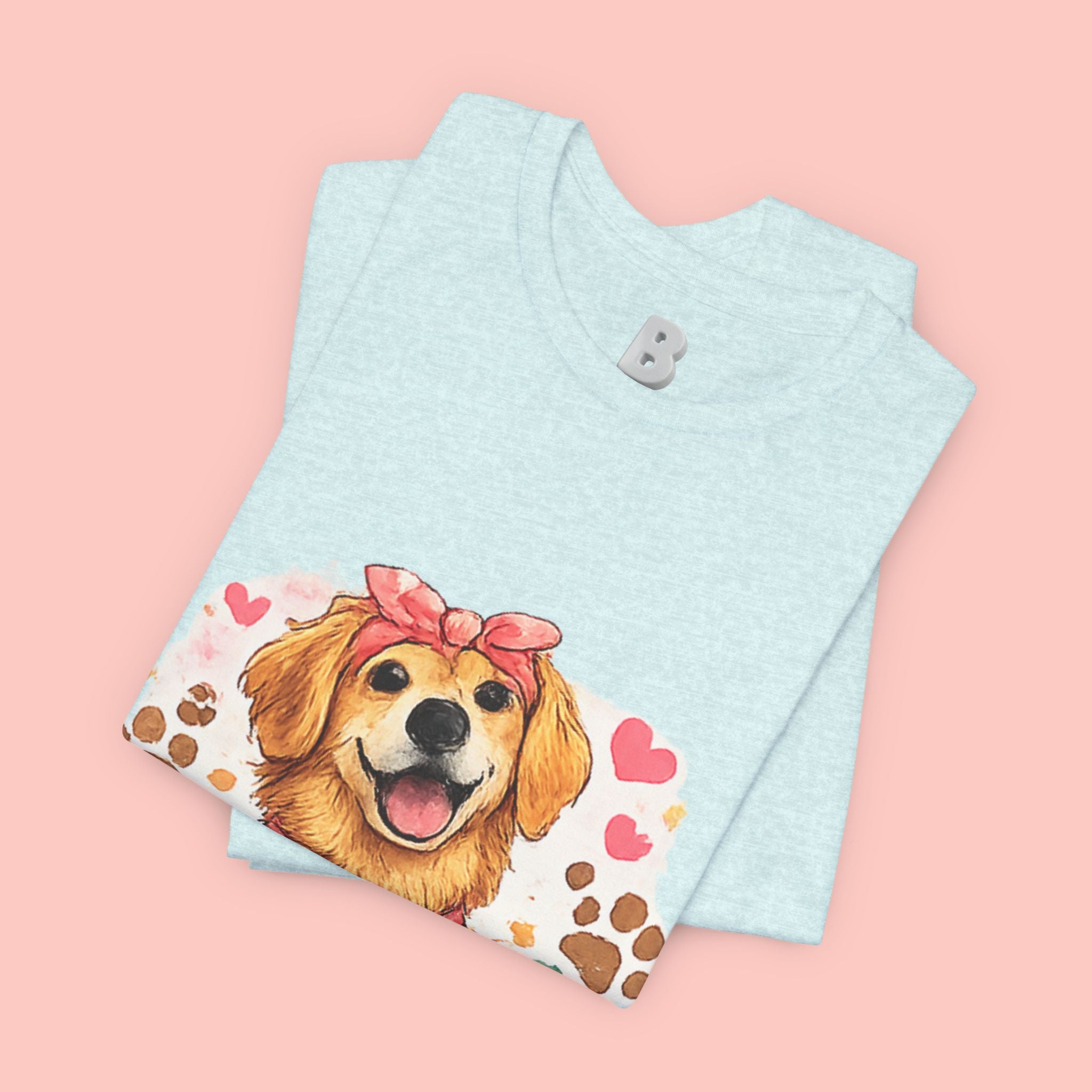 Dog Mom T-Shirt – Cute Golden Retriever Design with Hearts & Paw Prints