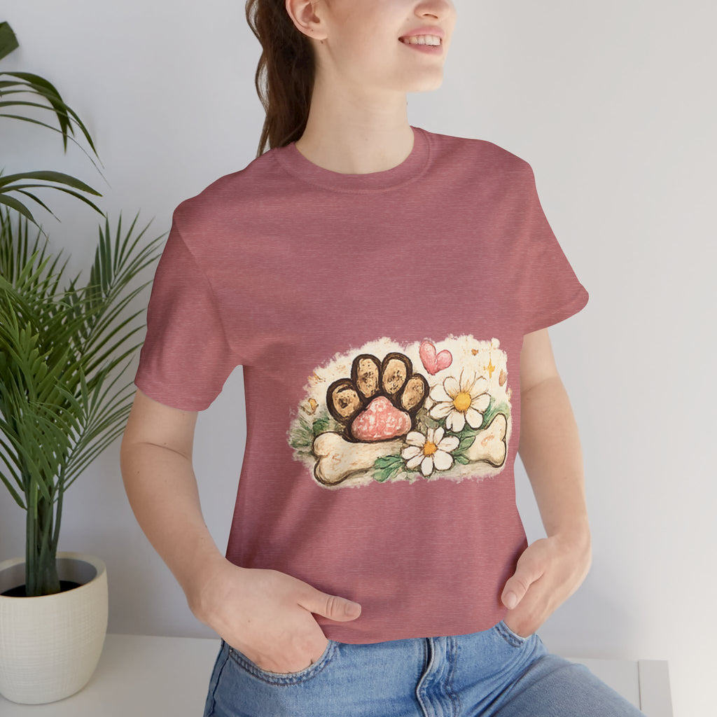 Dog Paw Floral T-Shirt — Cute Paw Print, Bone & Daisies Tee