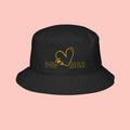 Dog Mom Embroidered Bucket Hat — Gold Heart Paw Design