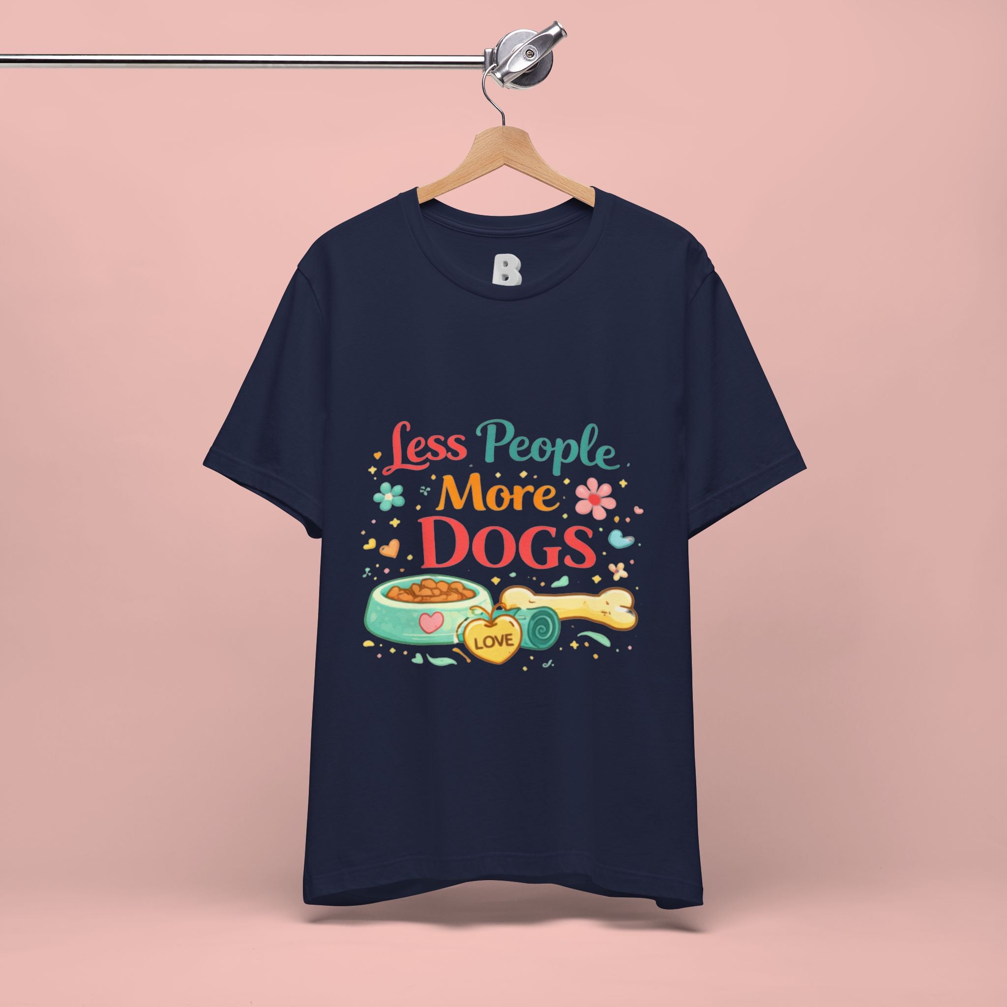 Less People More Dogs T-Shirt – Cute Dog Bowl & Bone Graphic Tee