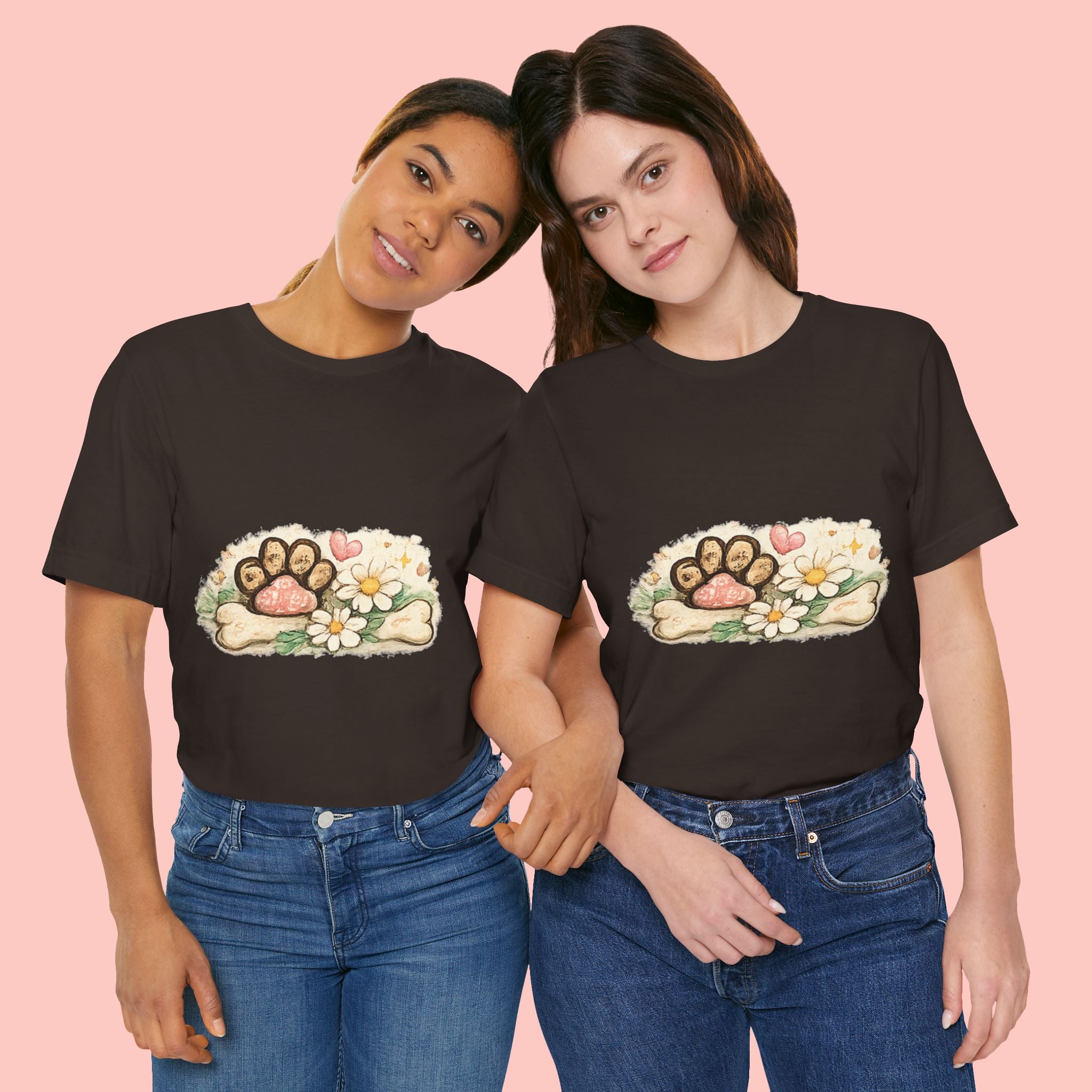 Dog Paw Floral T-Shirt — Cute Paw Print, Bone & Daisies Tee