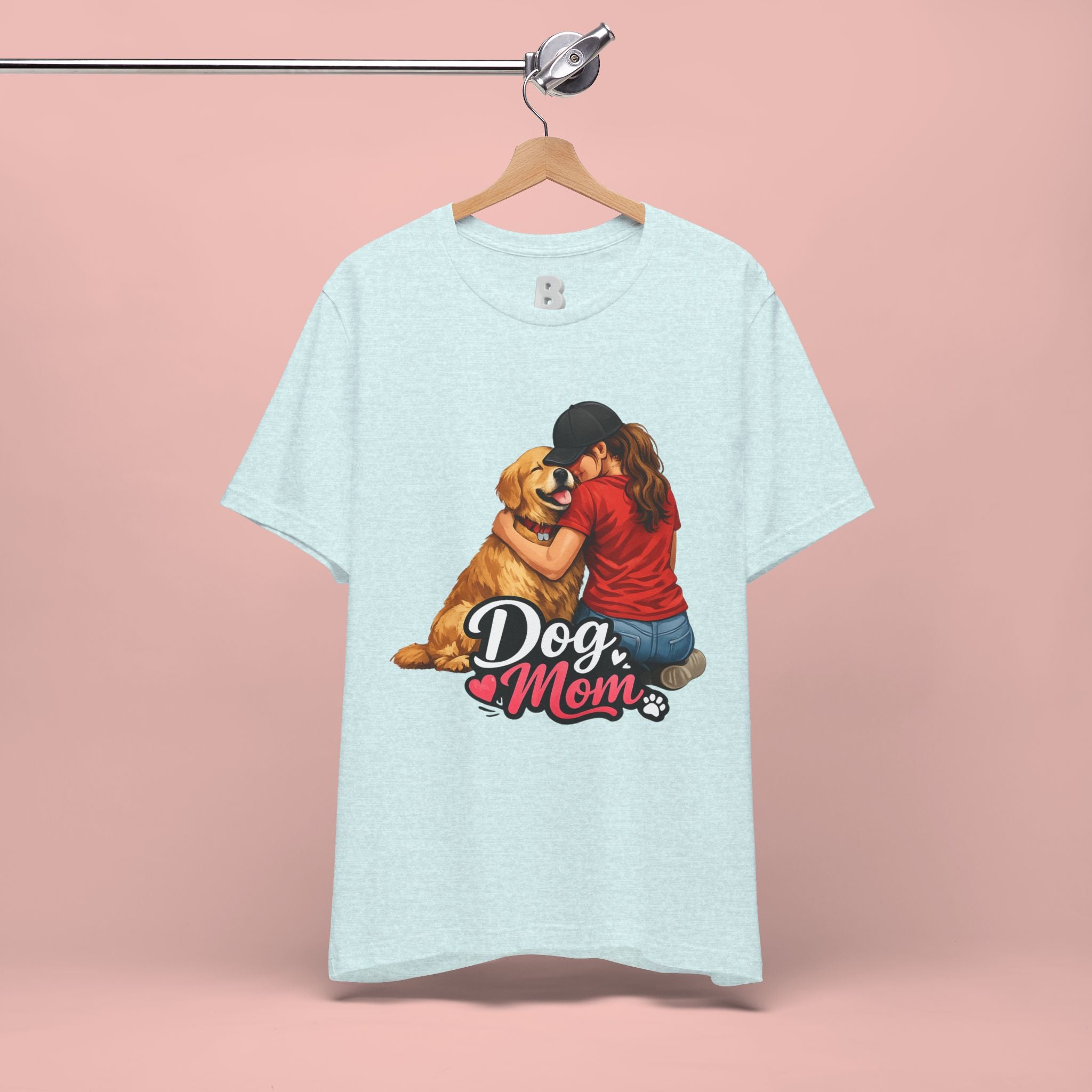 Dog Mom T-Shirt - Cute Woman Hugging Golden Retriever Tee