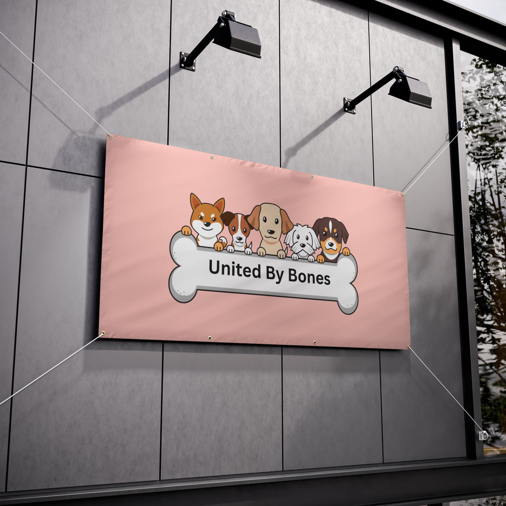 United By Bones Dog Banner — Pink Vinyl Pet Rescue Sign