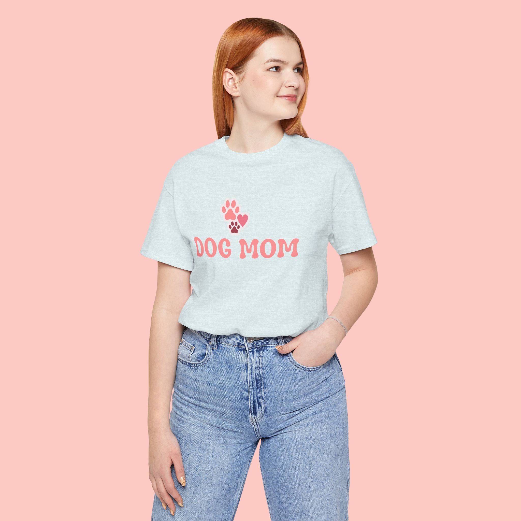 Dog Mom T-Shirt — Pink Paw Graphic Tee for Dog Lovers
