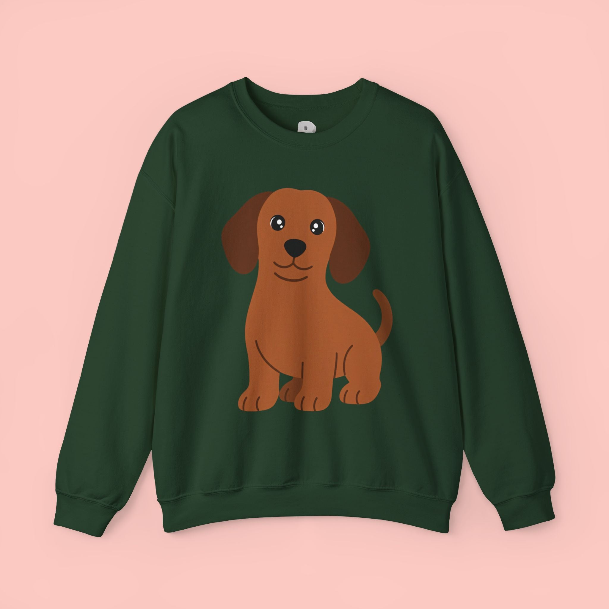 Cute Brown Puppy Sweatshirt — Cartoon Dachshund Crewneck for Dog Lovers