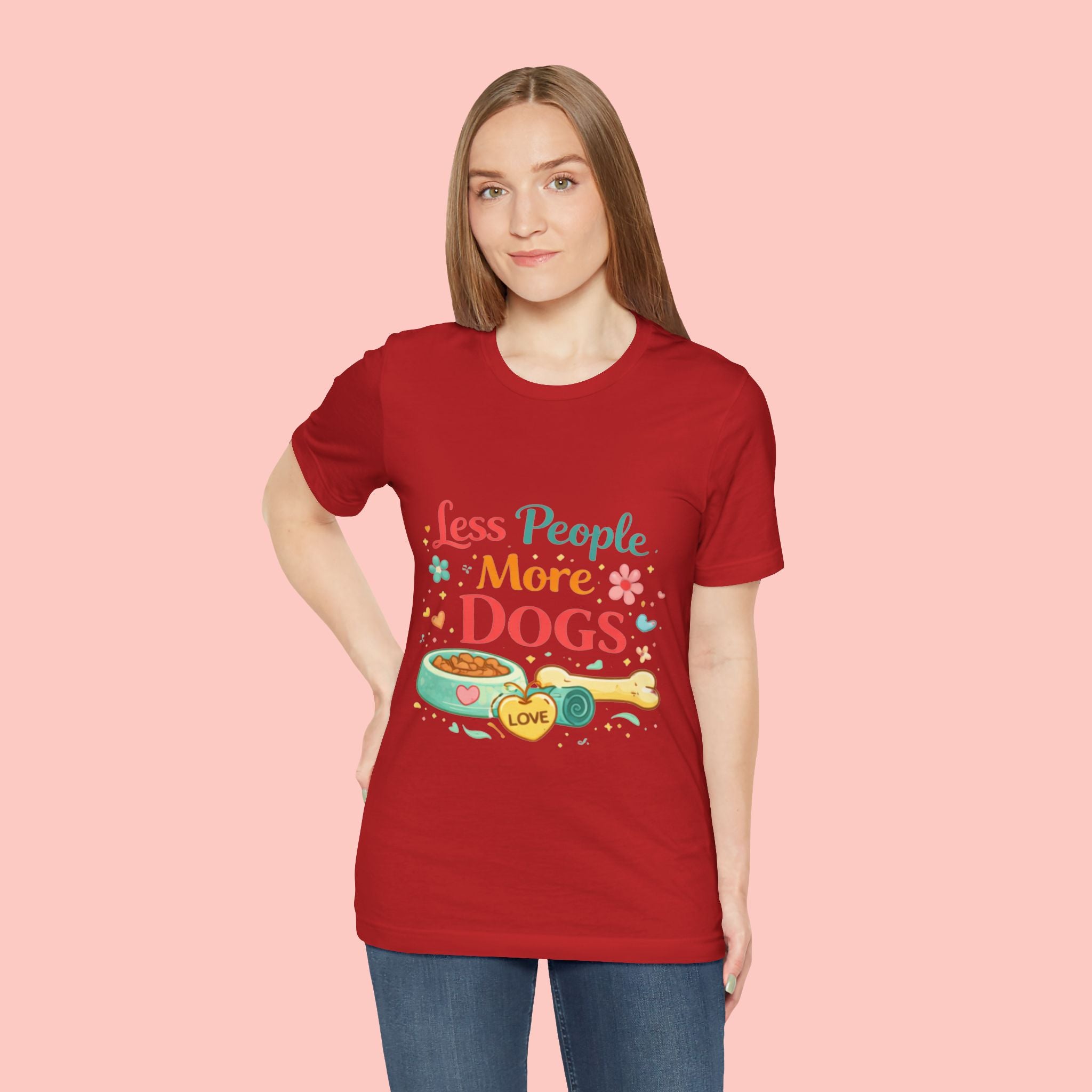 Less People More Dogs T-Shirt – Cute Dog Bowl & Bone Graphic Tee