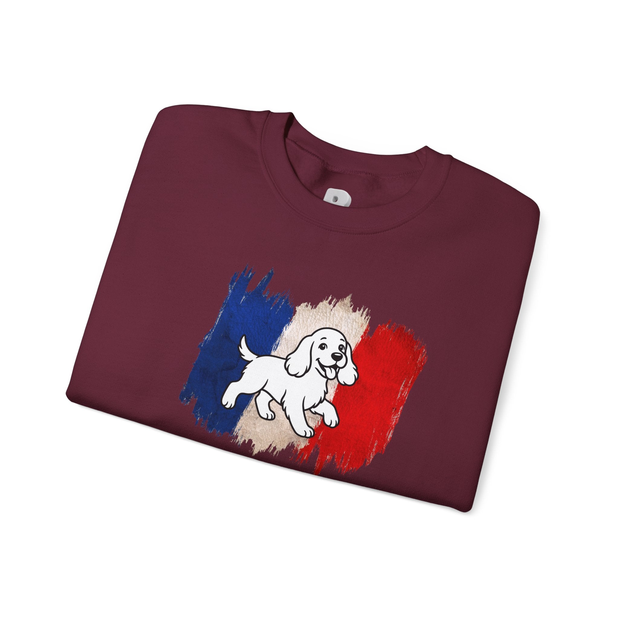 Crewneck Sweatshirt - "Love Your Dog Like Me" French Flag Puppy Graphic
